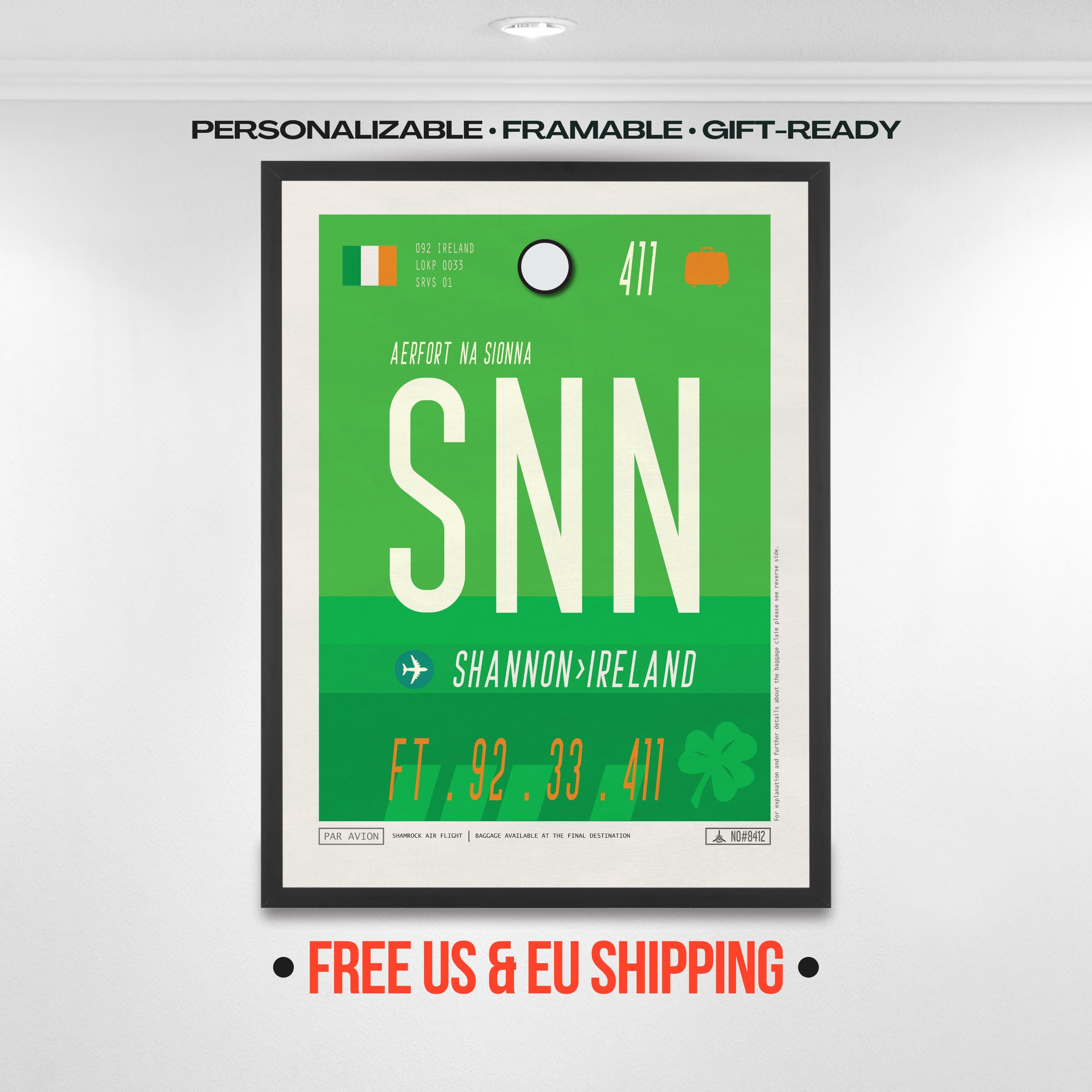 Vintage Shannon Airport SNN Poster, Ireland Travel Art - Etsy