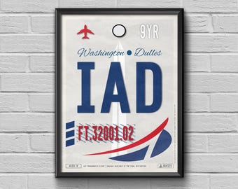 Póster de viaje vintage del aeropuerto Dulles (IAD), lámina artística de aviación