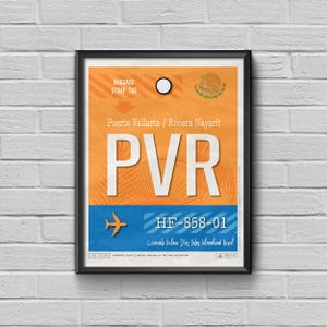 Puerto Vallarta Airport Tag, Mexico Travel Poster, Riviera Nayarit Print, Mexico Luggage Tag, Framed Poster PVR Airport Code,Mexico Souvenir