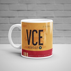 Venice Airport Tag Mug, Personalised Mug, VCE Airport Code Mug, Italy Aviation Art, Venice Travel Mug, Luggage Tag Art, Venice Souvenir