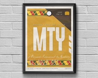 Etiqueta del Aeropuerto de Monterrey, México (MTY): Souvenir de viaje personalizado - Estilo vintage, lista para regalar, etiqueta de equipaje artística