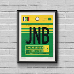 Johannesburg Airport Tag, Südafrika Reiseposter, JNB Airport Code, Johannesburg Gerahmt Druck, JNB Gepäckanhänger, Südafrika Souvenir