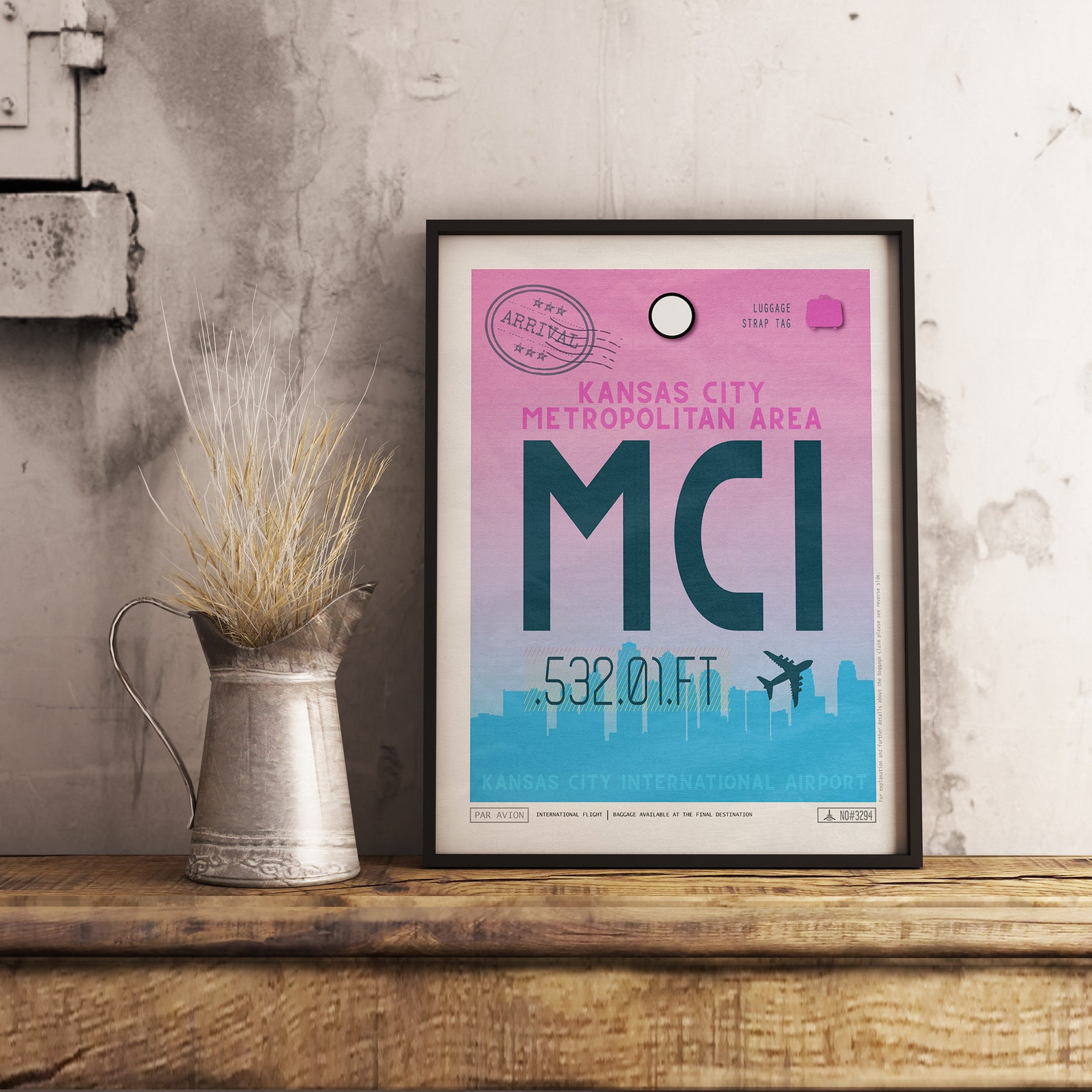 Kansas City Airport Tag Missouri Travel Poster MCI Airport Etsy