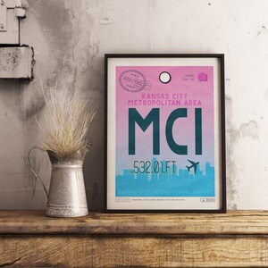 Kansas City Airport Tag, Missouri Travel Poster, MCI Airport Code ...