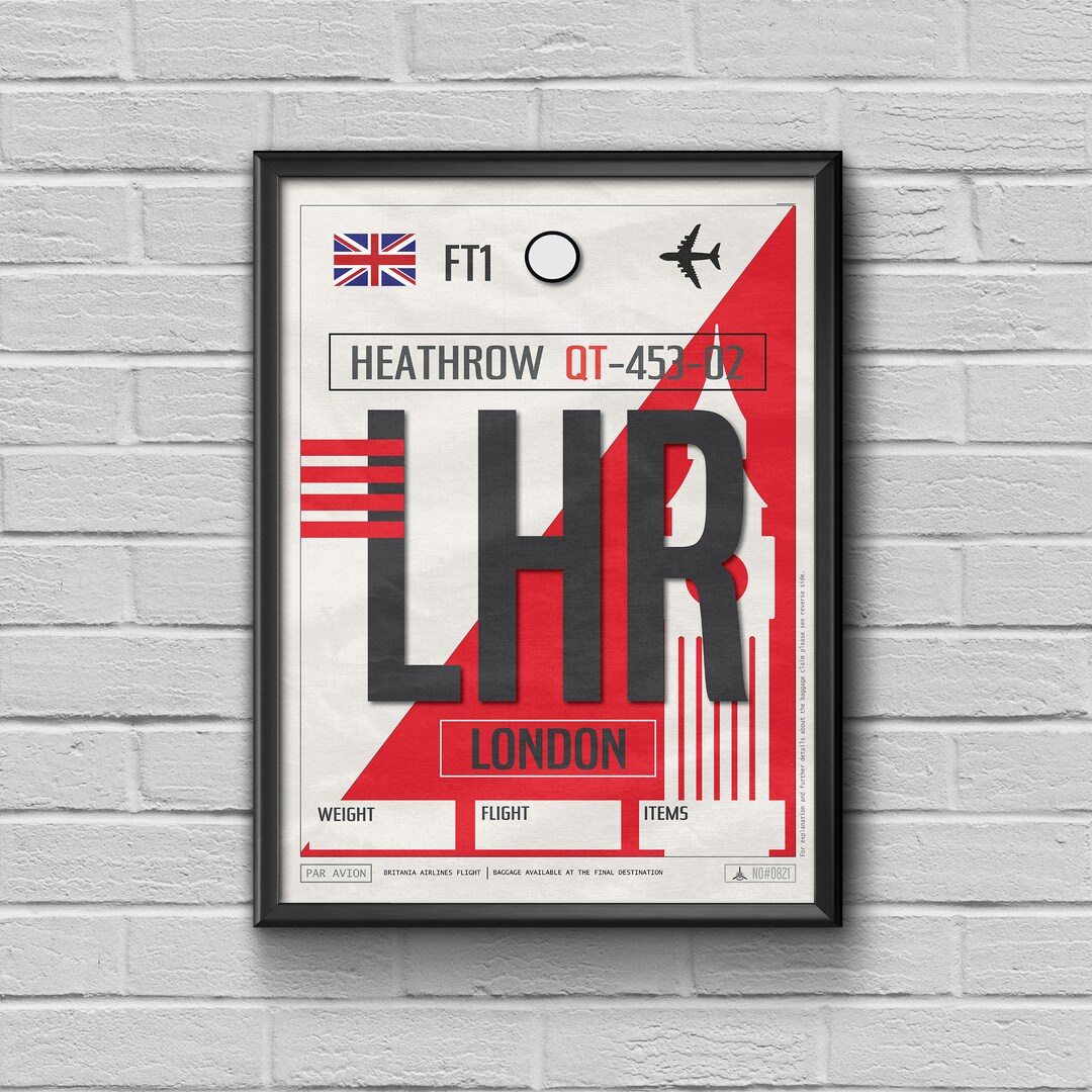 London Heathrow Airport Tag, UK Travel Poster, LHR Airport Code