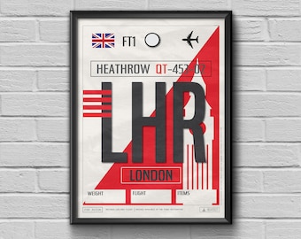 London Heathrow Airport Tag, UK Travel Poster, LHR Airport Code, Brittain Framed Poster, LHR Luggage Tag, London Souvenir, Big Ben Souvenir