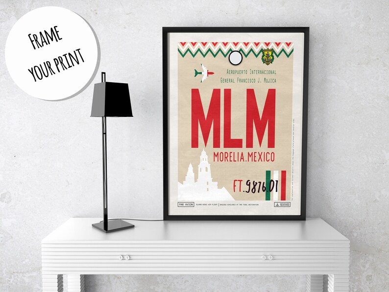 Morelia Airport Tag Mexico Travel Poster MLM Airport Code Etsy