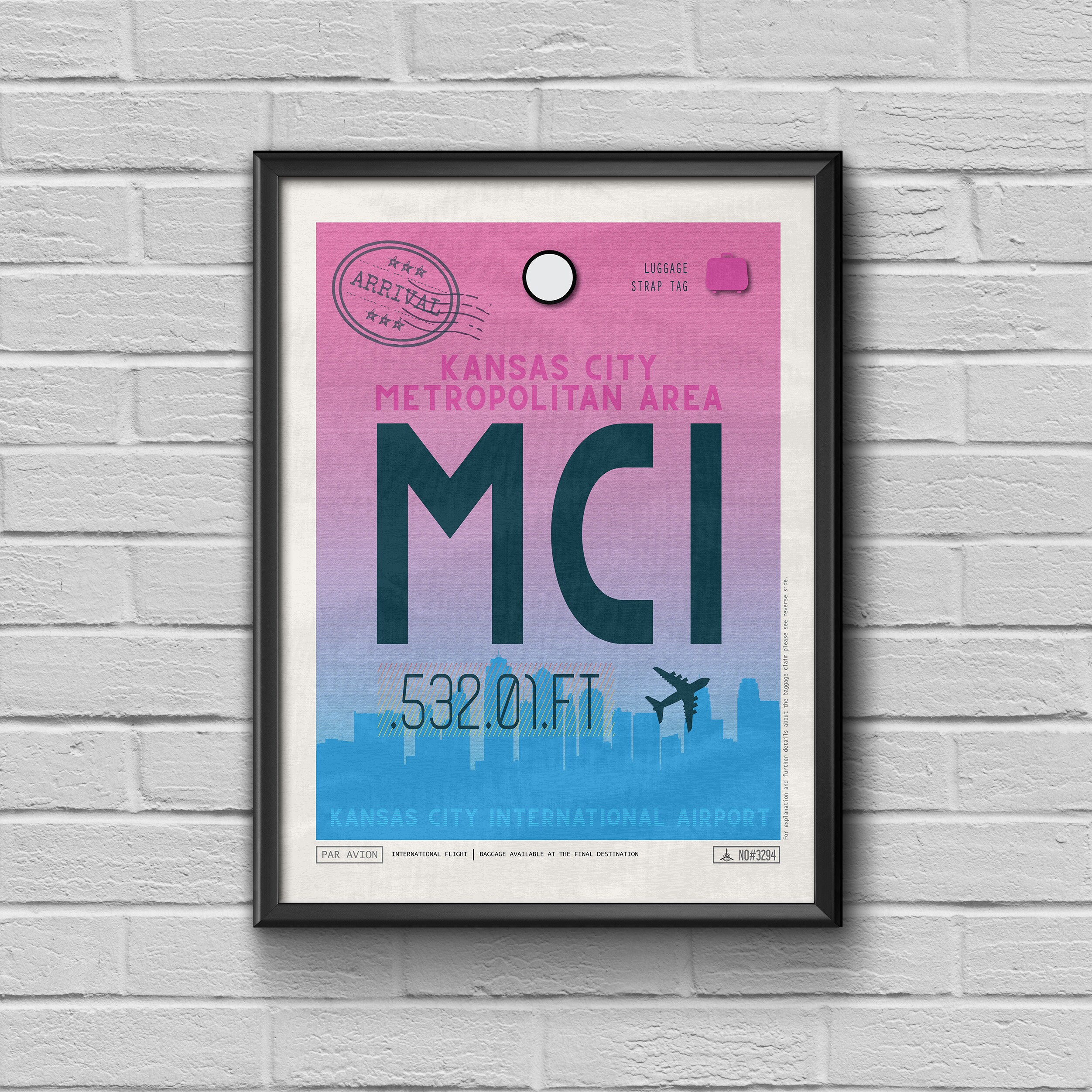 Kansas City Airport Tag Missouri Travel Poster MCI Airport Etsy
