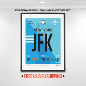Plakat z kodem lotniska JFK w stylu vintage, nowojorska etykieta bagażowa