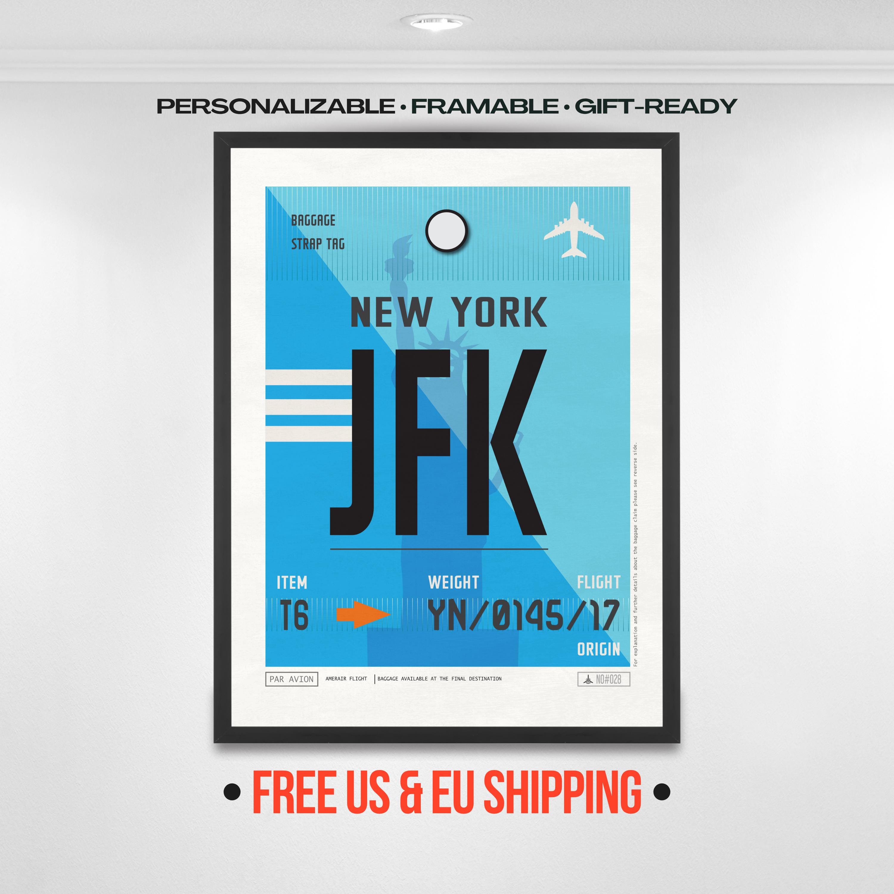 Vintage JFK Airport Code Poster, New York Luggage Tag Art - Etsy