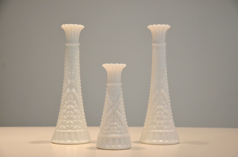 Milk Glass Vases Milk Glass Vase White Vase Set Vintage Etsy