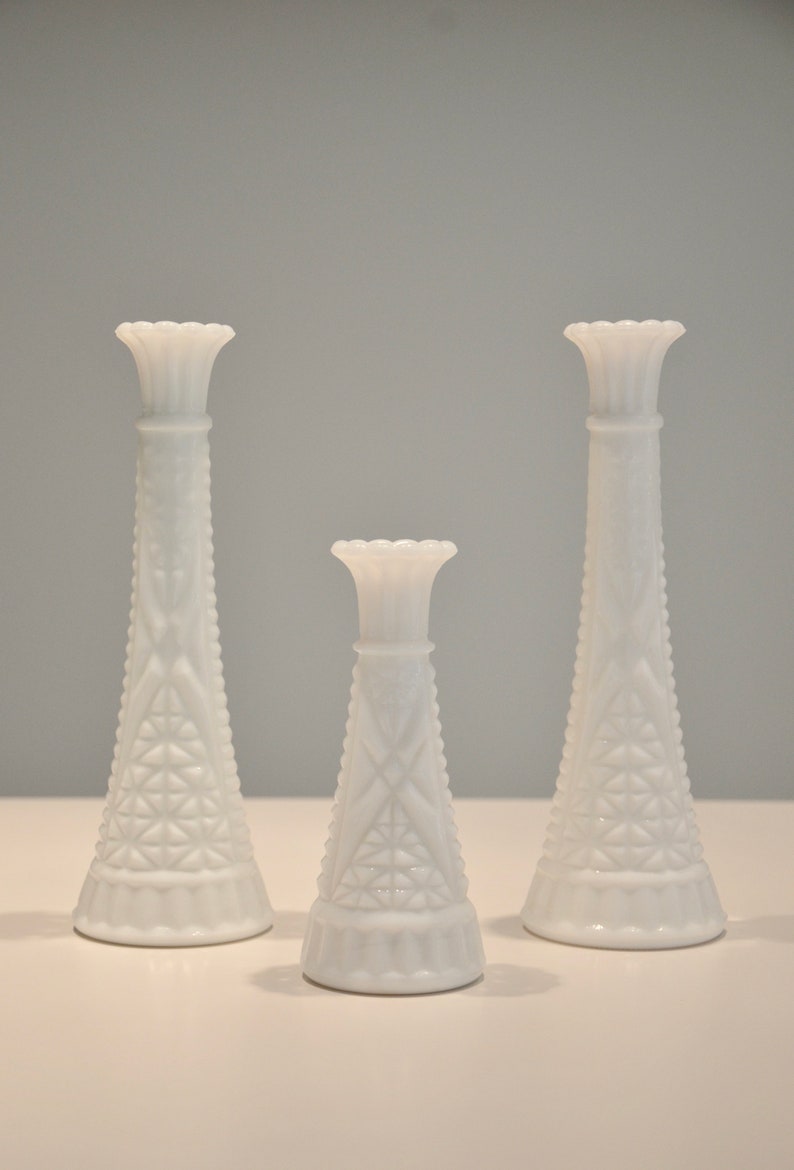 Milk Glass Vases Milk Glass Vase White Vase Set Vintage Etsy