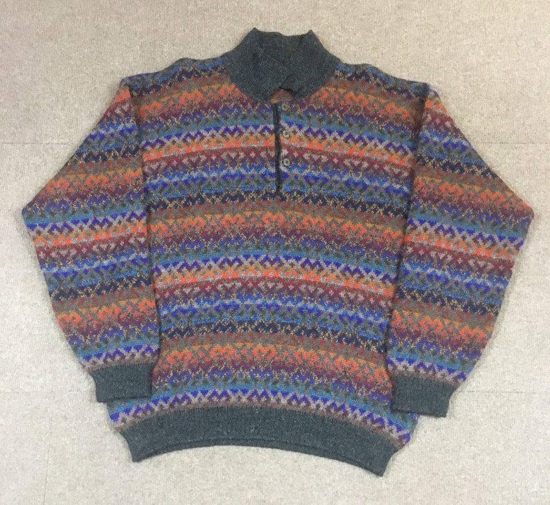 VTG The Territory Ahead 3 Button Pullover Multicolor Alpaca Sweater Adult Large