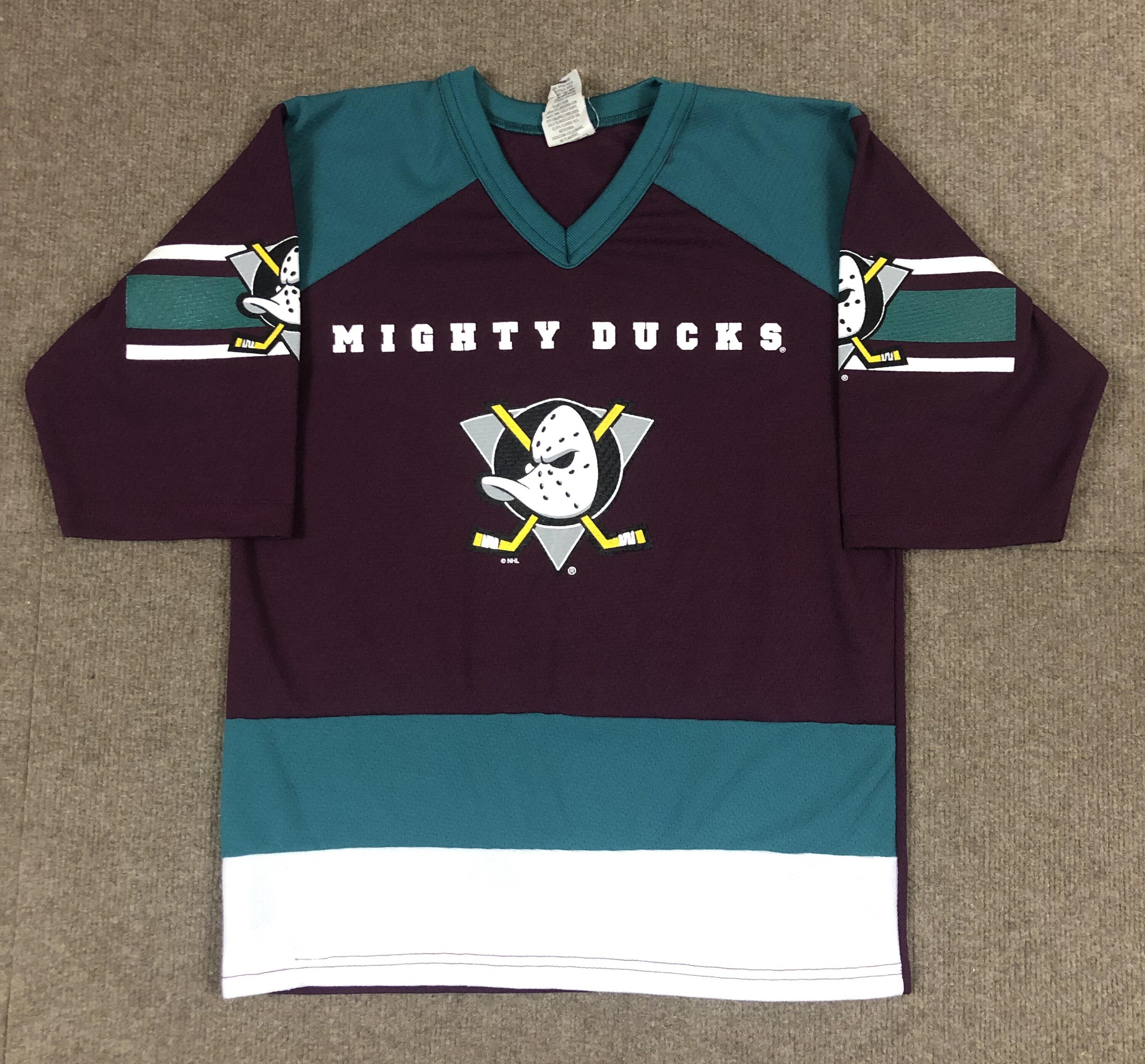 Vtg 90s mighty ducks anaheim quack attack hockey ice nhl shirt tee gray 2xl  competitor