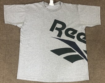 VTG Camiseta Reebok Wrap Around Graphic Gris Adulto XL 80s 90s