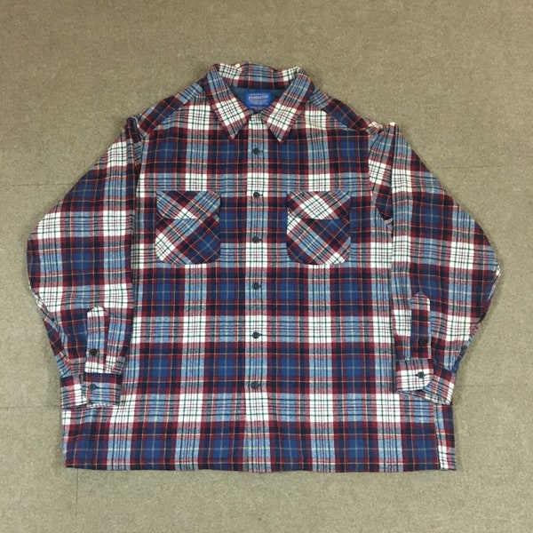 VTG Pendleton Plaid Button Up Shirt Red/Blue/Green Men's 3XL 100% Virgin Wool