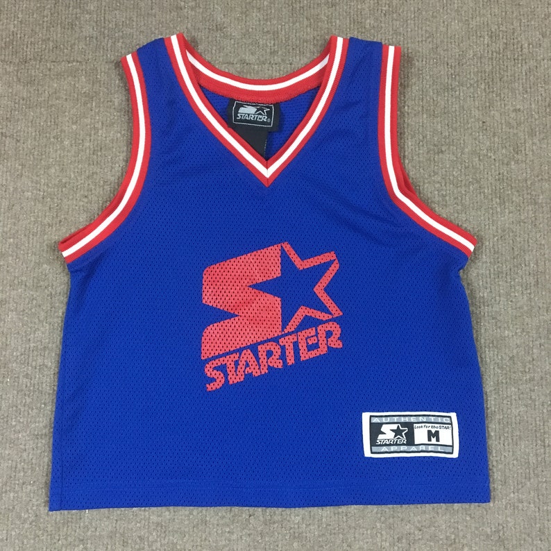 VTG Starter Plain Logo Mesh Basketball Jersey Blue W/ Etsy UK