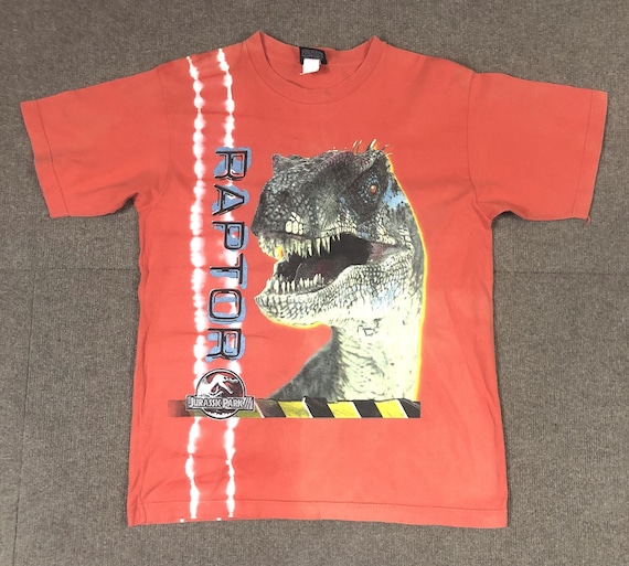 VTG Jurassic Park III Raptor Graphic T-shirt Orange Youth XL 90s 