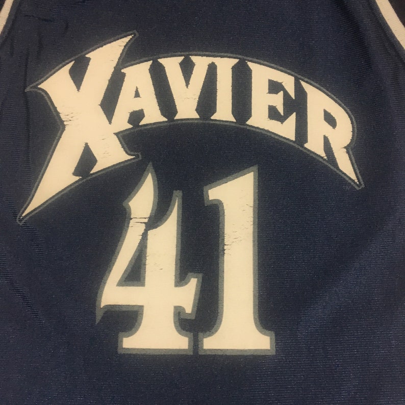 VTG Dodger James Posey Xavier Musketeers Basketball Jersey #41 Navy Blue Youth M