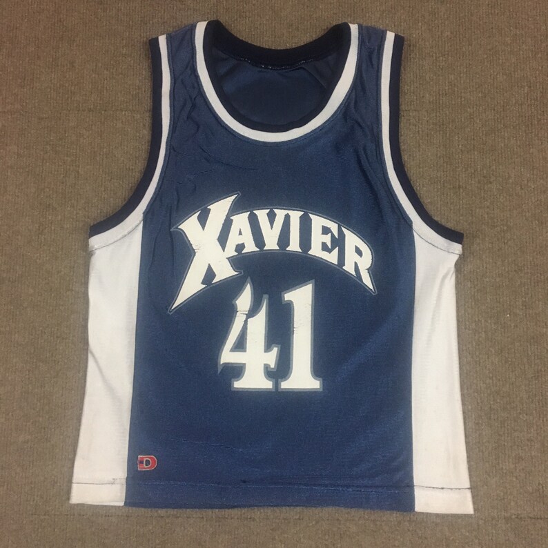 VTG Dodger James Posey Xavier Musketeers Basketball Jersey #41 Navy Blue Youth M