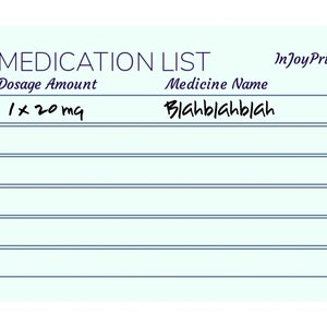 Medication lists Printable Pocket size Wallet size Drugs | Etsy