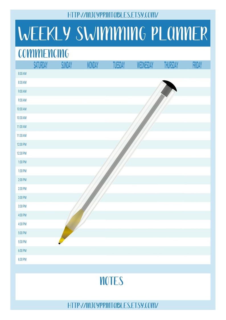 Swimming session planner Printable swimming sheet JPG | Etsy