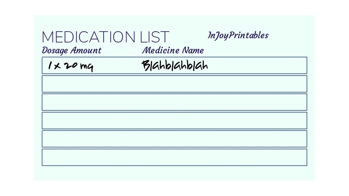 Medication lists Printable Pocket size Wallet size Drugs | Etsy