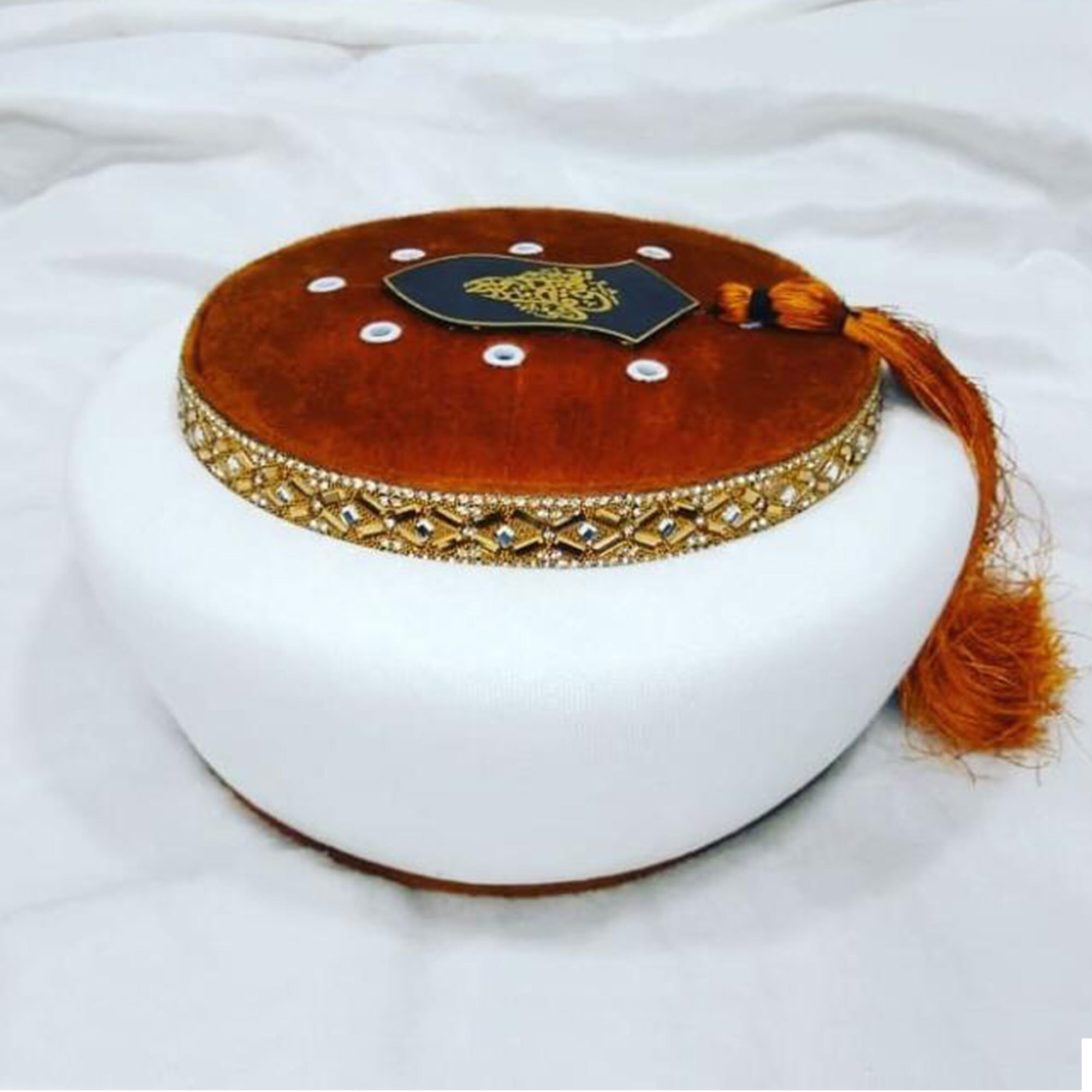 Turkish Turban Cap in White Mustard 