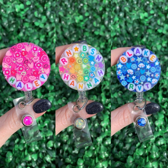 Personalized Resin Badge Reel | Custom Stocking Stuffer | Nurse ID Holder | Vet Tech Key Card | Teacher Gift | Alligator or Belt Clip