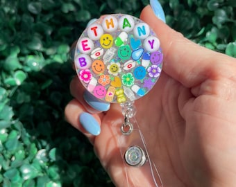 Personalized Resin Badge Reel | Custom Badge Reel | Nurse ID Holder |  Rainbow Key Card | Alligator or Belt Clip