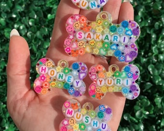 Personalized Resin Dog Tag | Custom Cat Tag | Letter Bead Pet ID | Stocking Stuffer