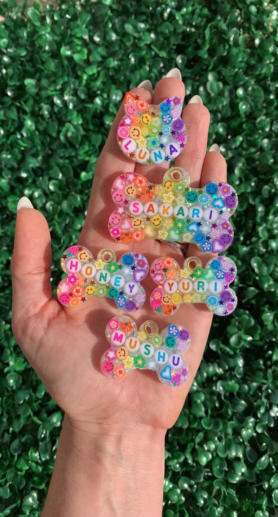 Personalized Resin Dog Tag | Custom Cat Tag | Letter Bead Pet ID | Stocking Stuffer