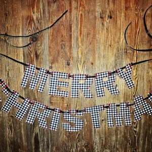 Merry Christmas Fabric Banner Garland Black White - 4 inch letters