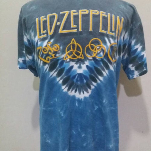 Vintage Led Zeppelin Liquid Blue Tie Dye Full Print Tour Shirt Etsy