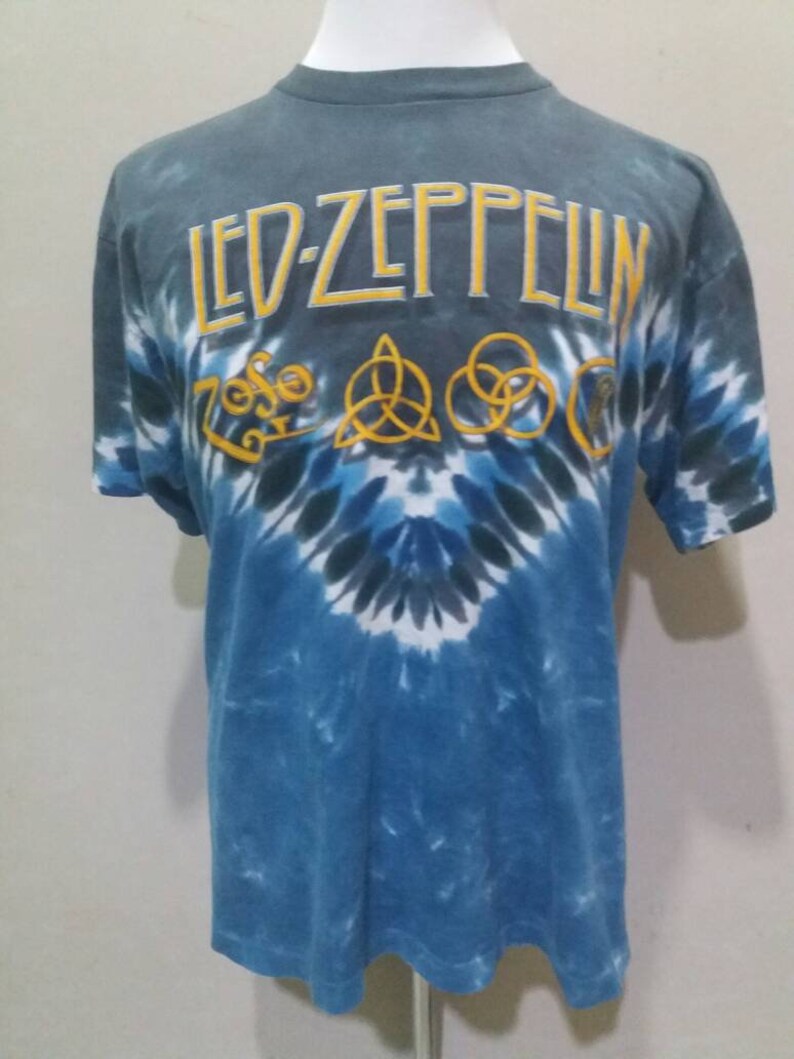 Vintage Led Zeppelin Liquid Blue Tie Dye Full Print Tour Shirt Etsy