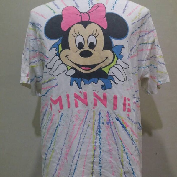 80s mickey mouse & minnie mouse Tie Dye  Disney Cartoon Networt Pop Art Culture Paint Design Vintage Shirt