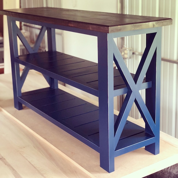 Rustic X Console Table With Shelves Sofa Table Entryway Etsy