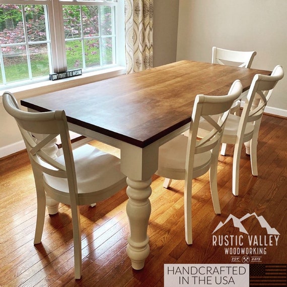 Solid wood turned sale leg dining table