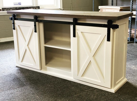 Rustic Barn Door Console Sliding Barn Door Media Console Tv Etsy