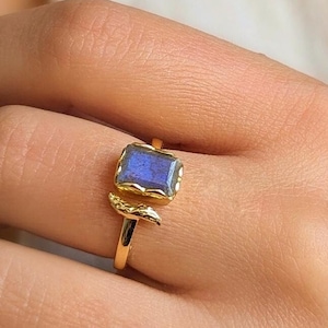 Labradorite Ring | 18k gold plating over sterling silver | adjustable | Gifts for Women | Rectangular Stone