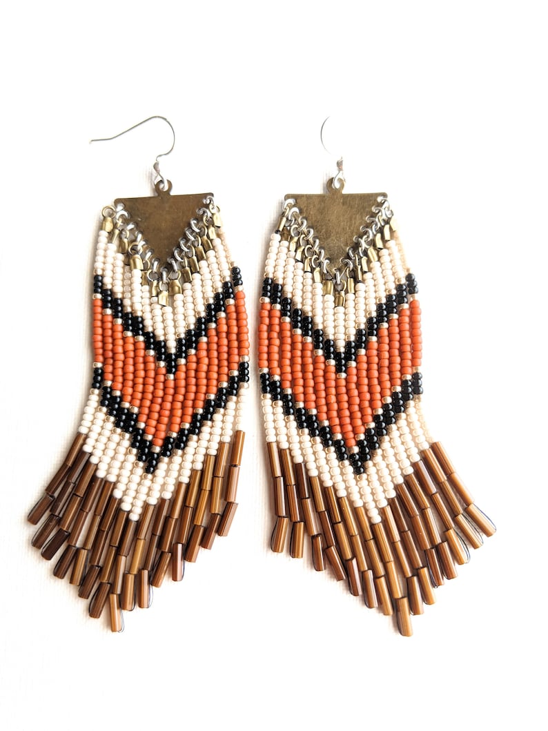 Native Beaded Earring Seed Bead Earring Fringe Earrings Etsy