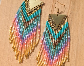 Unicorn's Mane: Colorful Seed Bead Earrings | Spring Inspired | 4.5 in. long | Pop of Color | Spring Fashion | Multicolor