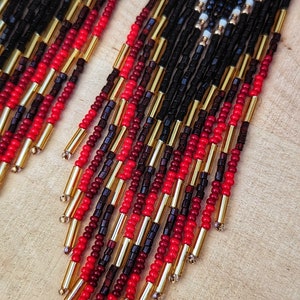 Raven Wing Fringe Earrings: Black Seed Beads, Spinel, Hematite – Tribal Jewelry main image 1