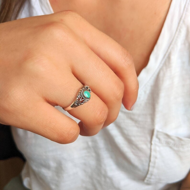 Turquoise stone ring bohemian ring boho silver ring gift for daughter nickle free gift for best friend filigree ring