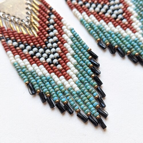 Native beaded earrings - seed bead earrings - bohemian earrings - gypsy earrings shops - boho jewelry - fringe boho earrings - gift for wife