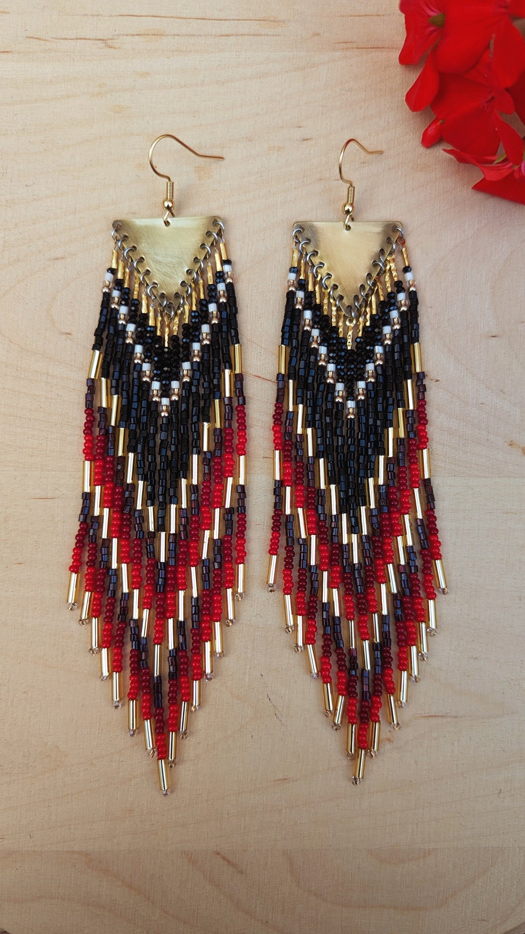 Raven Wing Fringe Earrings: Black Seed Beads, Spinel, Hematite – Tribal Jewelry