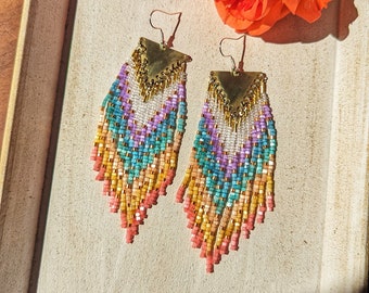 Kiss the Rainbow: Colorful Seed Bead Earrings | Spring Inspired | 4 in. long | Pop of Color | Spring Fashion | Multicolor
