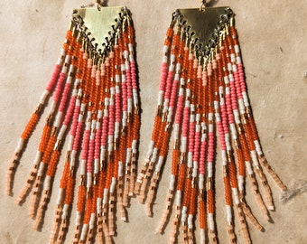 Orange & Pink Beaded Earrings | Spring Inspired | 5.75 in. long | Pop of Color | Spring Fashion | Colorful Jewelry