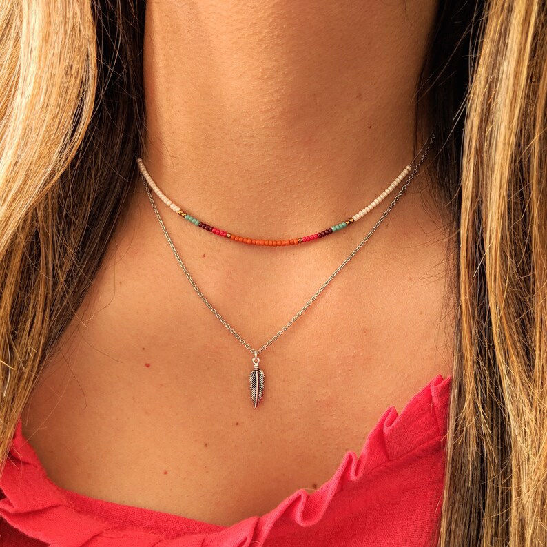 Dainty Seed Bead Necklace Colorful Necklace Tiny Bead Etsy