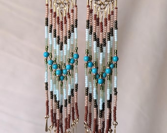 Boho Turquoise Seed Bead Earrings | Artisan Crafted | Statement Earrings by Moon & Milk